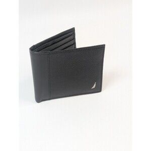 Nautica Black Leather Wallet Bifold ID Window Card Holder Mens
